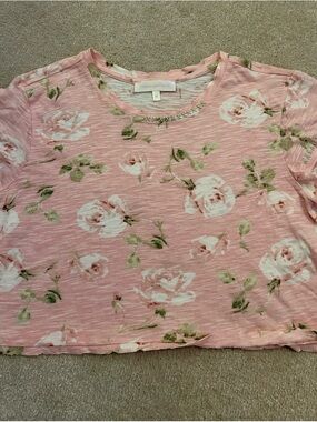 LoveShackFancy Blush Pink Floral Cropped Tee